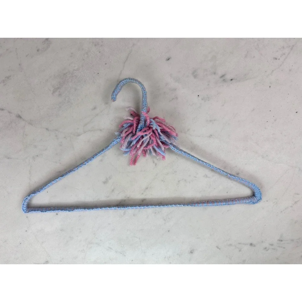 Crochet Covered Wire‎ Hangers Set of 5 Multicolor Excellent Boho PomPom